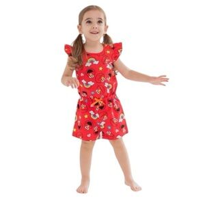 Sesame Street Red Elmo Romper Rainbow Girls size 7/8